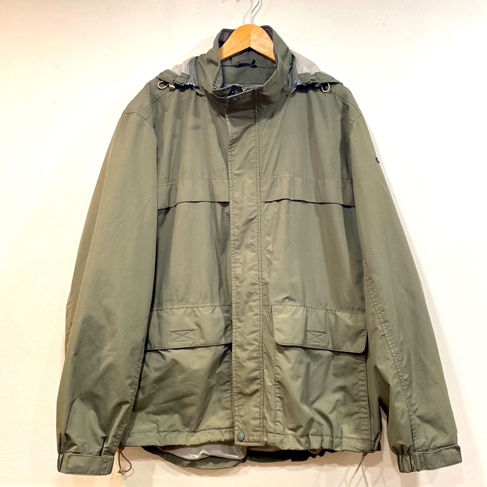 Eddie Bauer Rain/ Wind Tech Jacket in Army Green Utility Pockets Hood XL